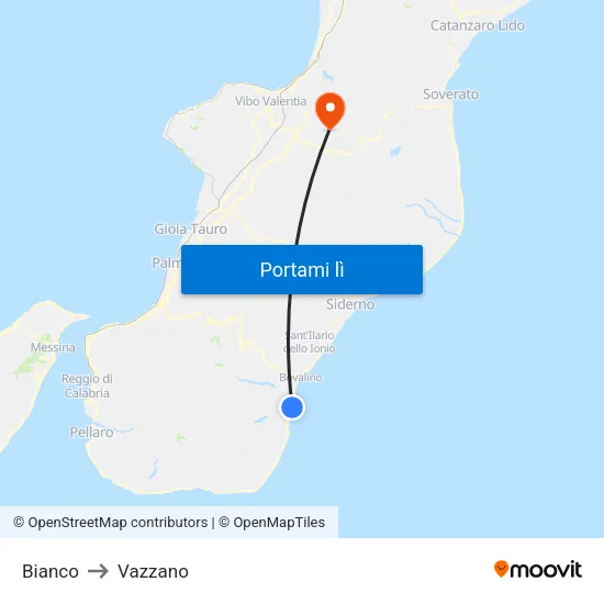 Bianco to Vazzano map