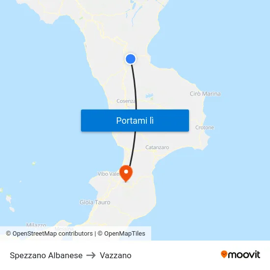 Spezzano Albanese to Vazzano map