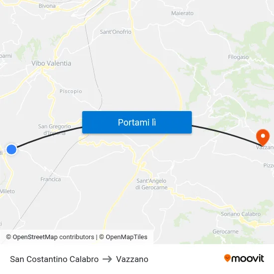 San Costantino Calabro to Vazzano map