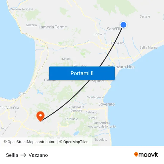 Sellia to Vazzano map