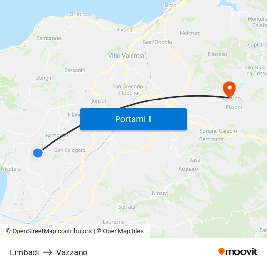 Limbadi to Vazzano map