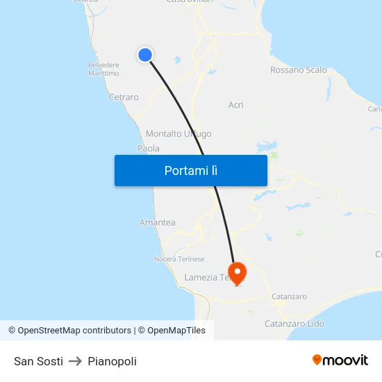 San Sosti to Pianopoli map
