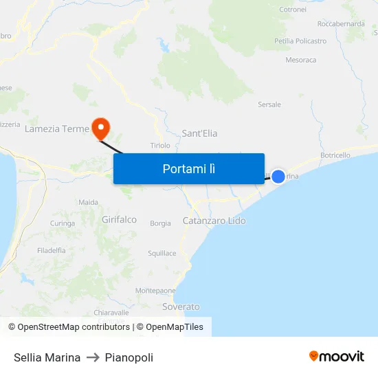 Sellia Marina to Pianopoli map