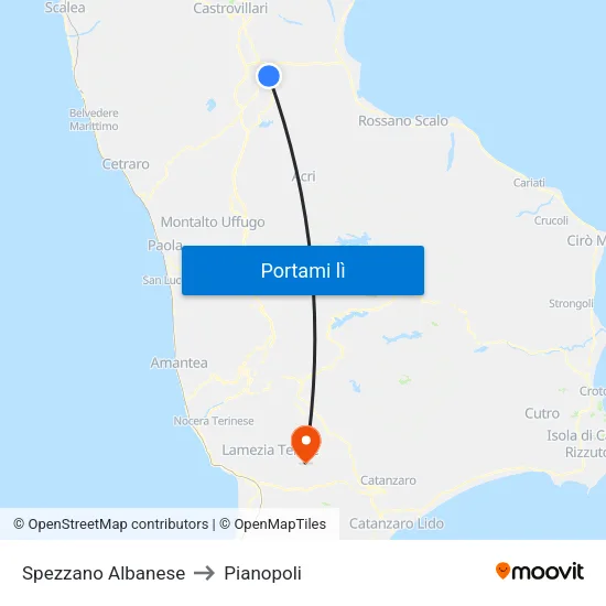 Spezzano Albanese to Pianopoli map