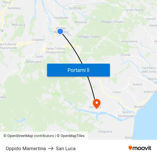 Oppido Mamertina to San Luca map