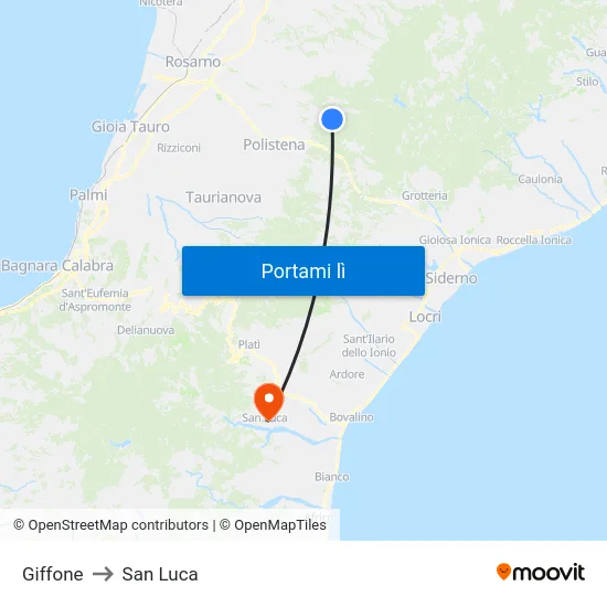 Giffone to San Luca map