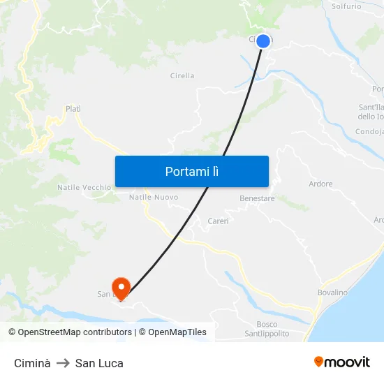 Ciminà to San Luca map