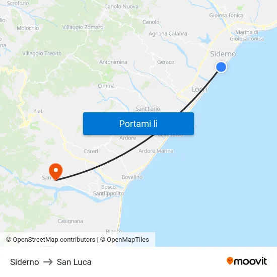 Siderno to San Luca map