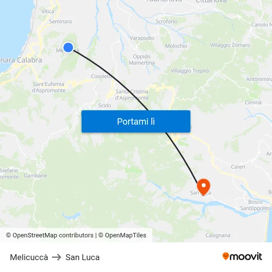 Melicuccà to San Luca map