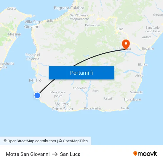 Motta San Giovanni to San Luca map