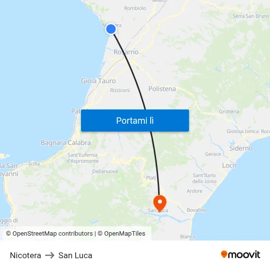 Nicotera to San Luca map