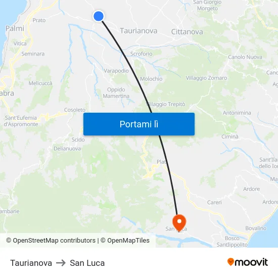 Taurianova to San Luca map