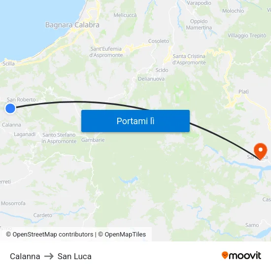 Calanna to San Luca map