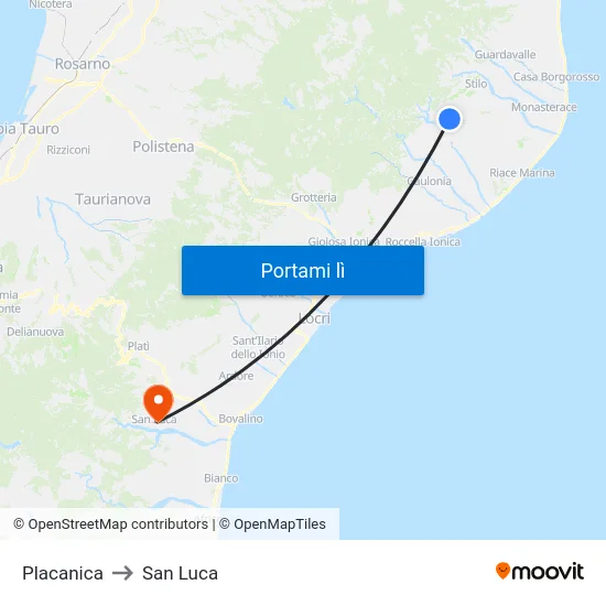 Placanica to San Luca map