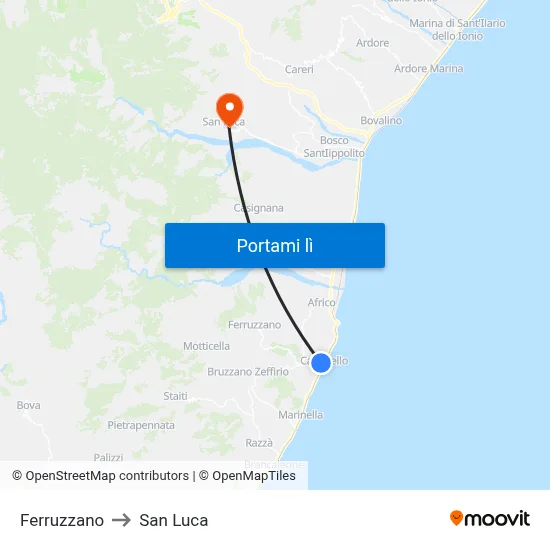 Ferruzzano to San Luca map