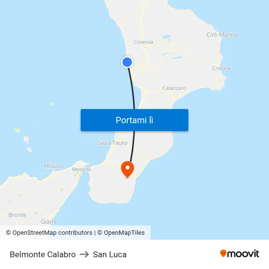 Belmonte Calabro to San Luca map