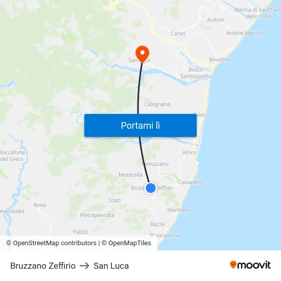 Bruzzano Zeffirio to San Luca map