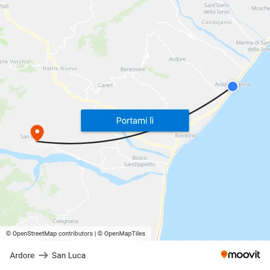 Ardore to San Luca map