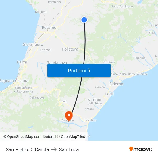 San Pietro Di Caridà to San Luca map