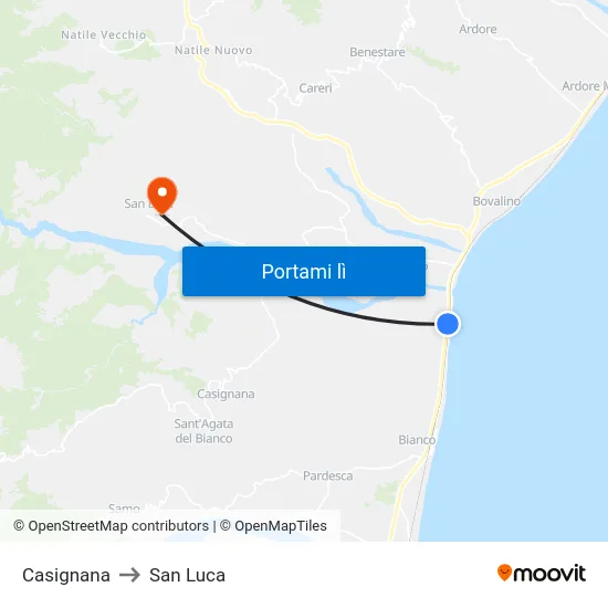 Casignana to San Luca map