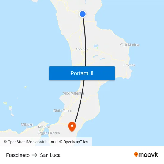 Frascineto to San Luca map