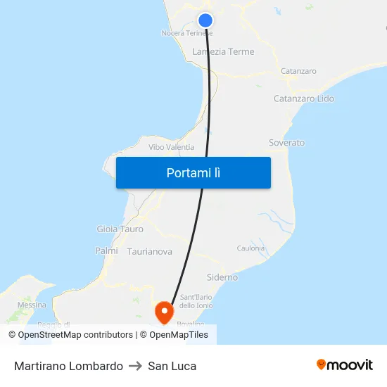 Martirano Lombardo to San Luca map
