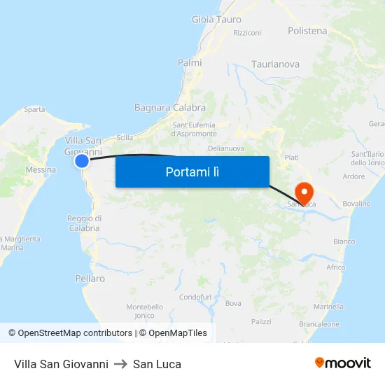 Villa San Giovanni to San Luca map