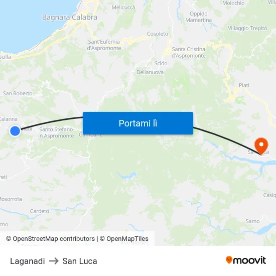 Laganadi to San Luca map