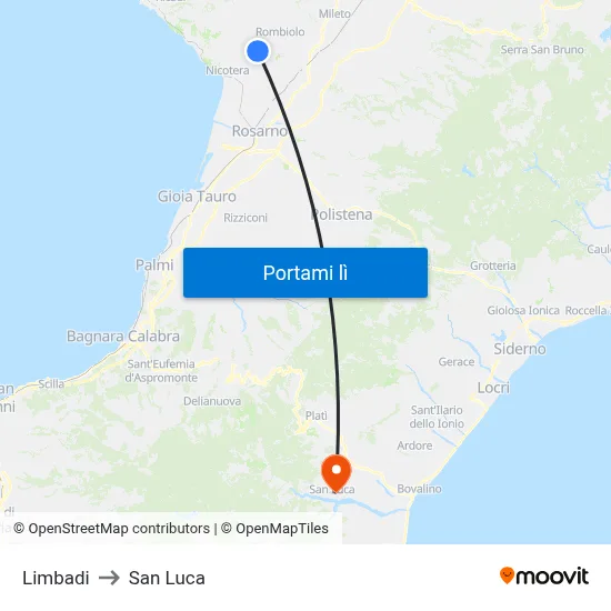 Limbadi to San Luca map