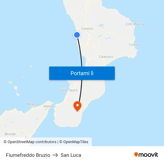 Fiumefreddo Bruzio to San Luca map