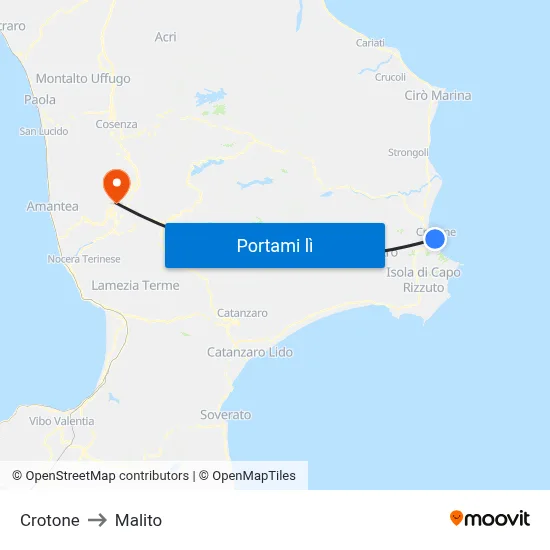 Crotone to Malito map