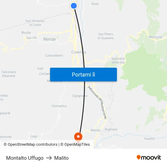 Montalto Uffugo to Malito map