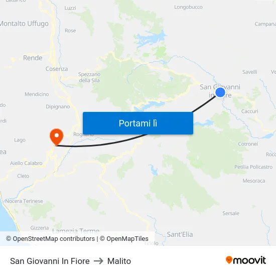San Giovanni In Fiore to Malito map