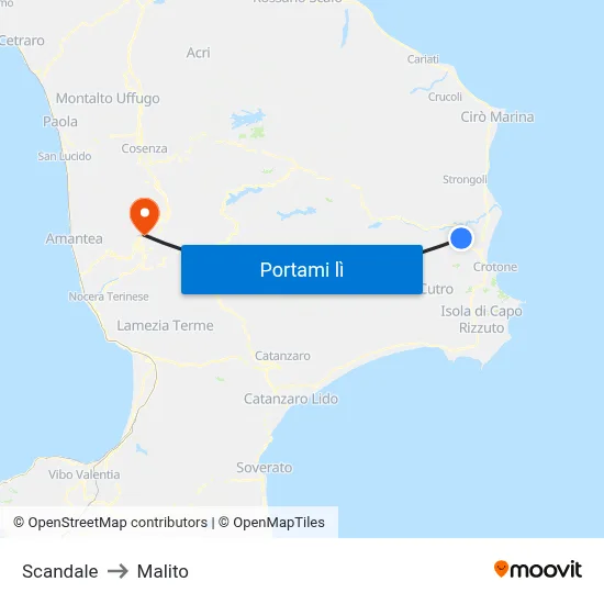 Scandale to Malito map