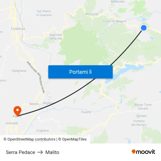 Serra Pedace to Malito map