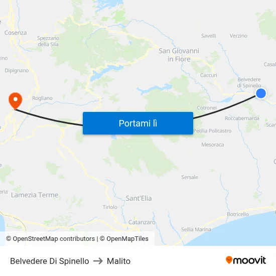 Belvedere Di Spinello to Malito map