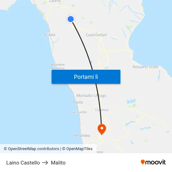 Laino Castello to Malito map