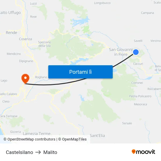 Castelsilano to Malito map