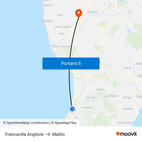 Francavilla Angitola to Malito map