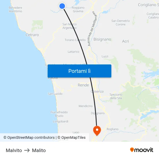 Malvito to Malito map