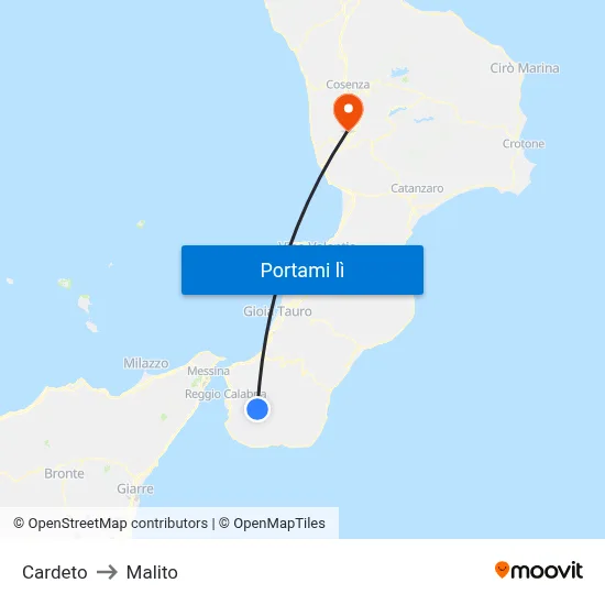 Cardeto to Malito map