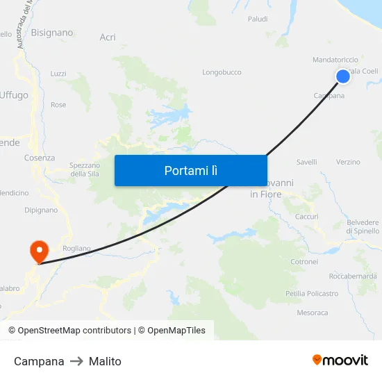 Campana to Malito map