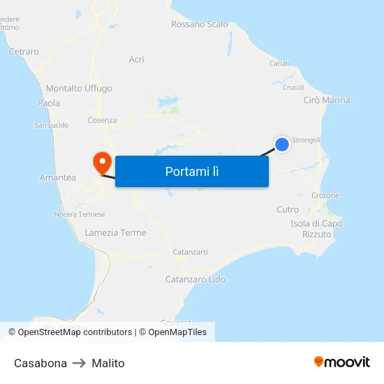 Casabona to Malito map