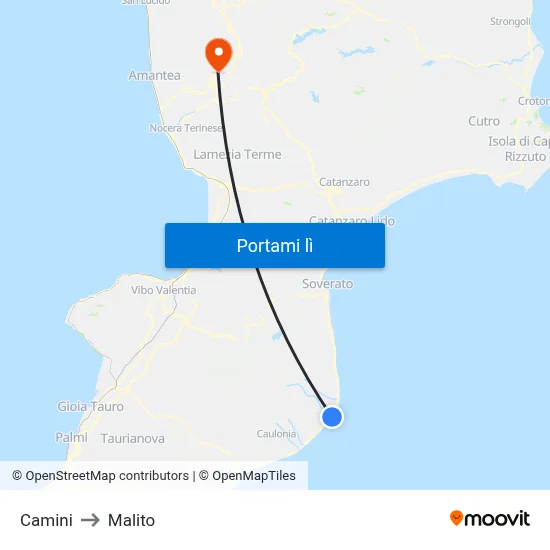 Camini to Malito map