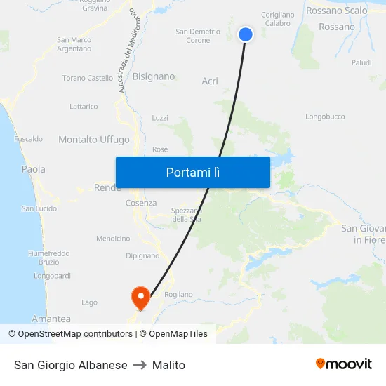 San Giorgio Albanese to Malito map