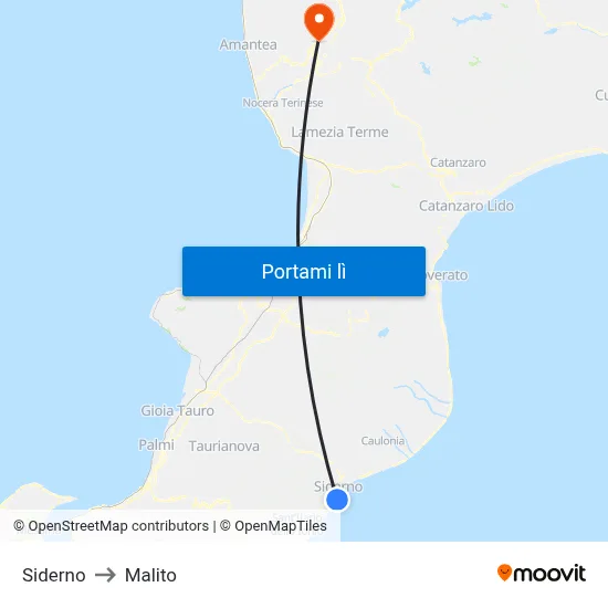 Siderno to Malito map