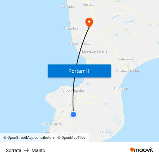 Serrata to Malito map