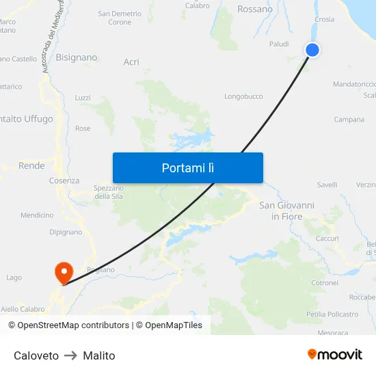 Caloveto to Malito map