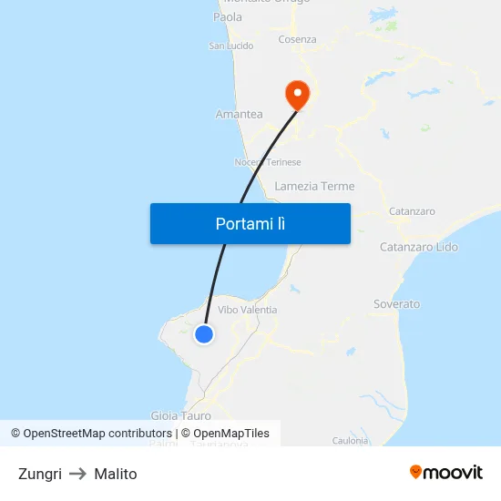Zungri to Malito map