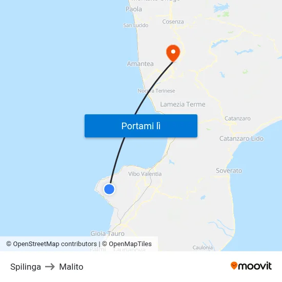 Spilinga to Malito map